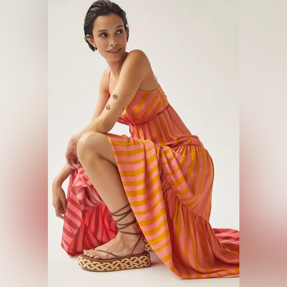 Farm x Anthropologie Deep-V Mixed-Stripe Maxi Dress - Picture 2 of 11